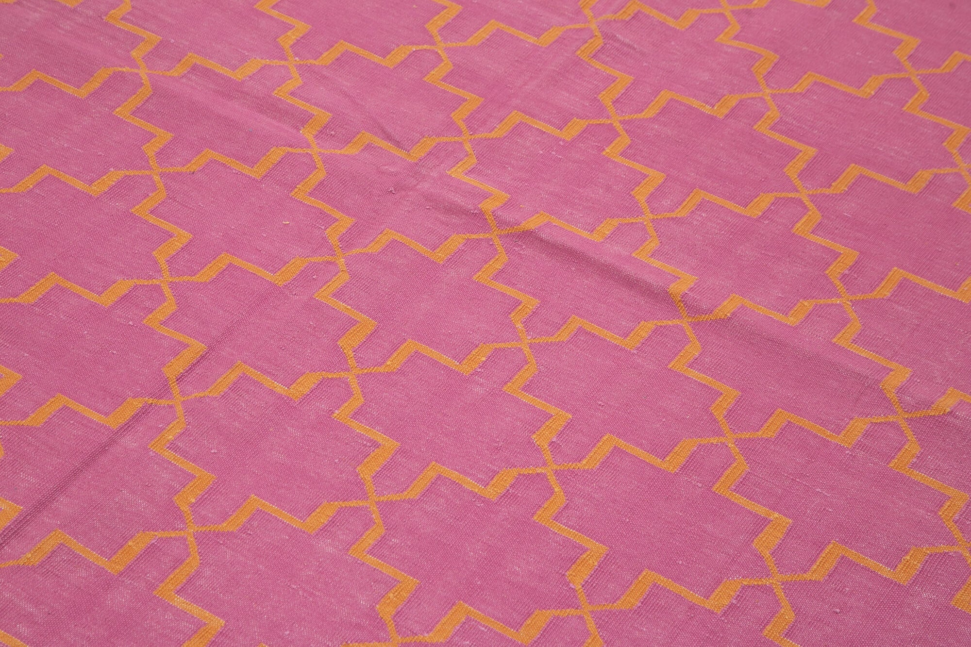 Handmade Wool Area Rug - Pink Geometric Turkish Vintage Carpet 6'x8'11''