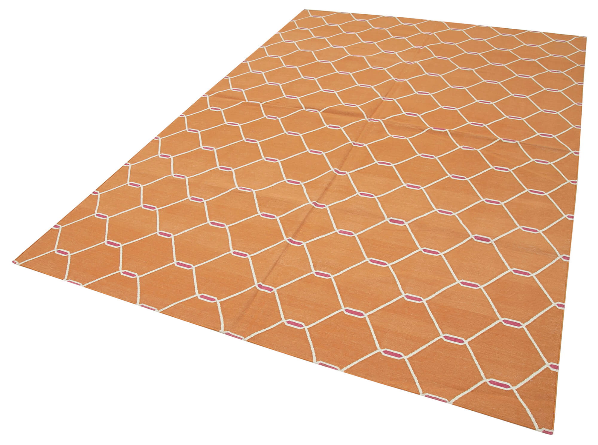 Handmade Area Rug - Orange Geometric Design Cotton Wool Rug 6'1" x 9'1"