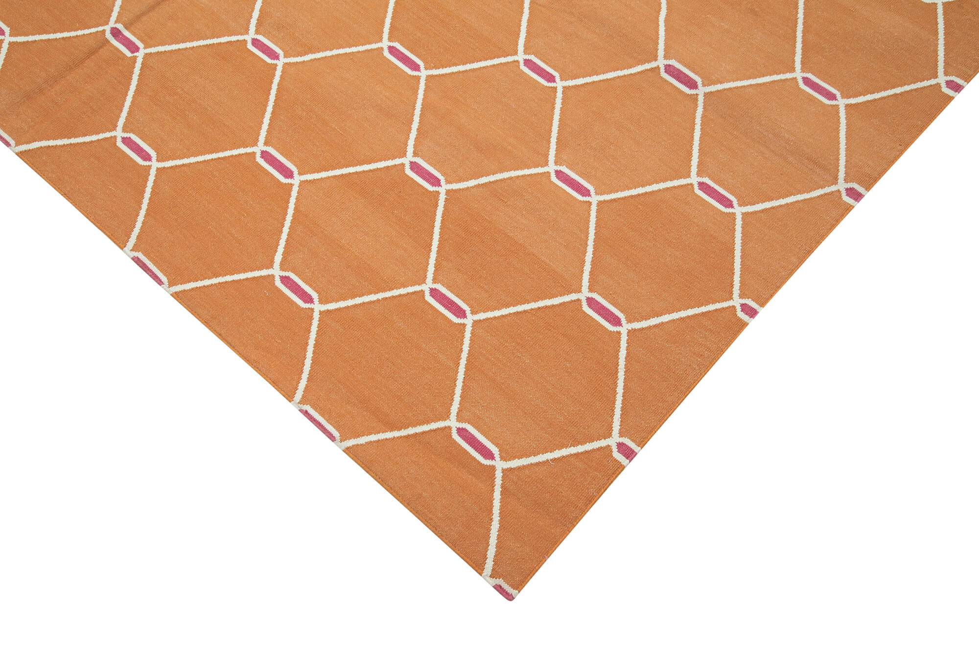Handmade Area Rug - Orange Geometric Design Cotton Wool Rug 6'1" x 9'1"
