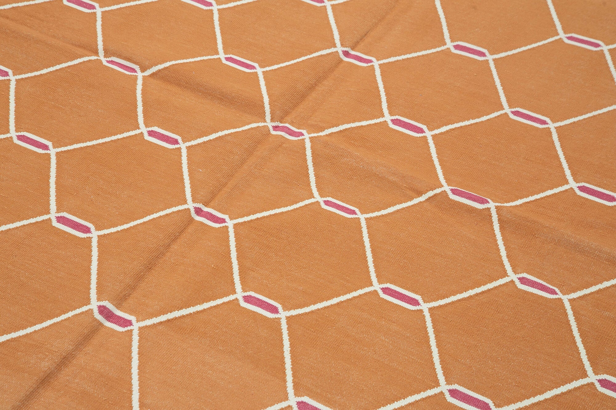 Handmade Area Rug - Orange Geometric Design Cotton Wool Rug 6'1" x 9'1"