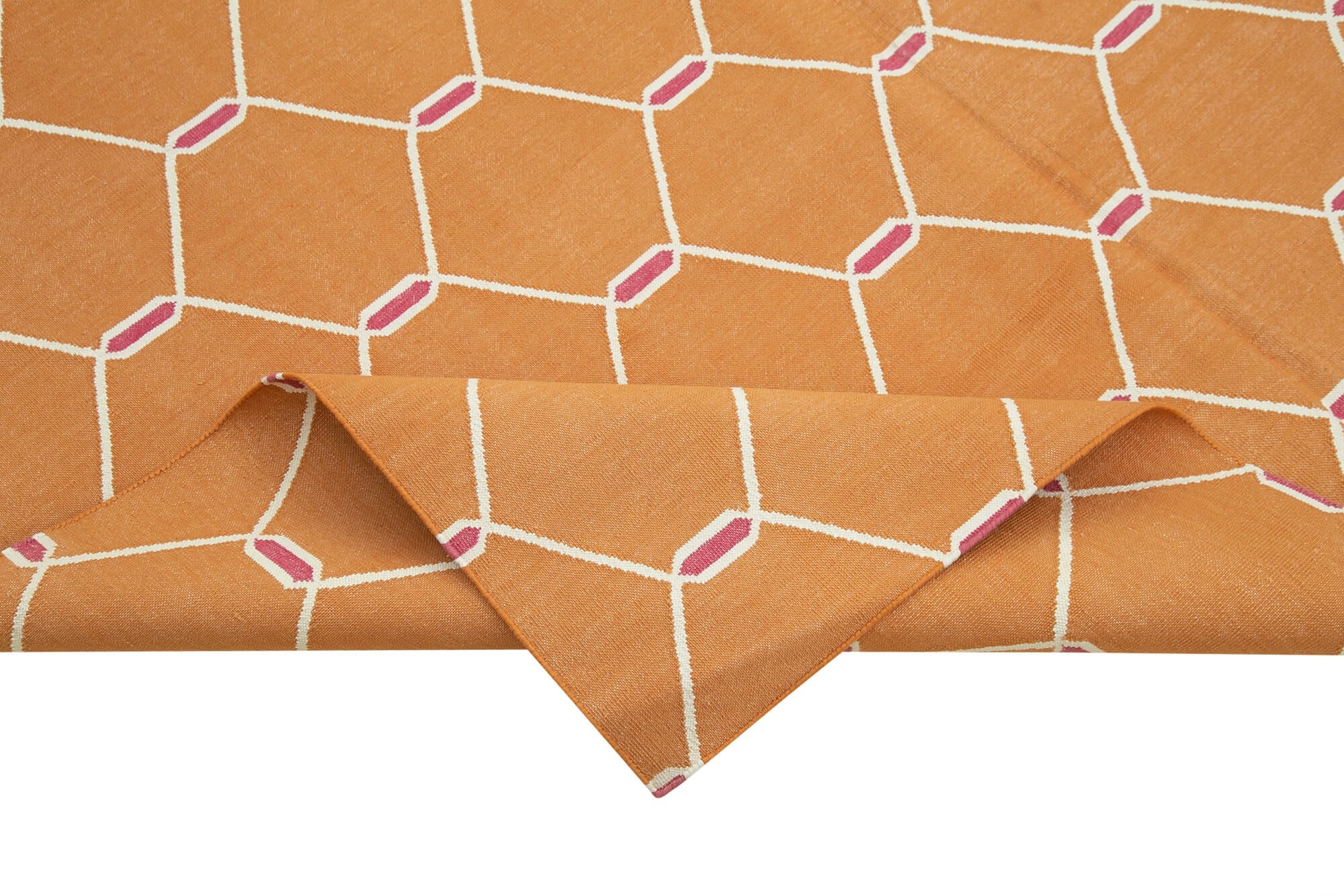 Handmade Area Rug - Orange Geometric Design Cotton Wool Rug 6'1" x 9'1"