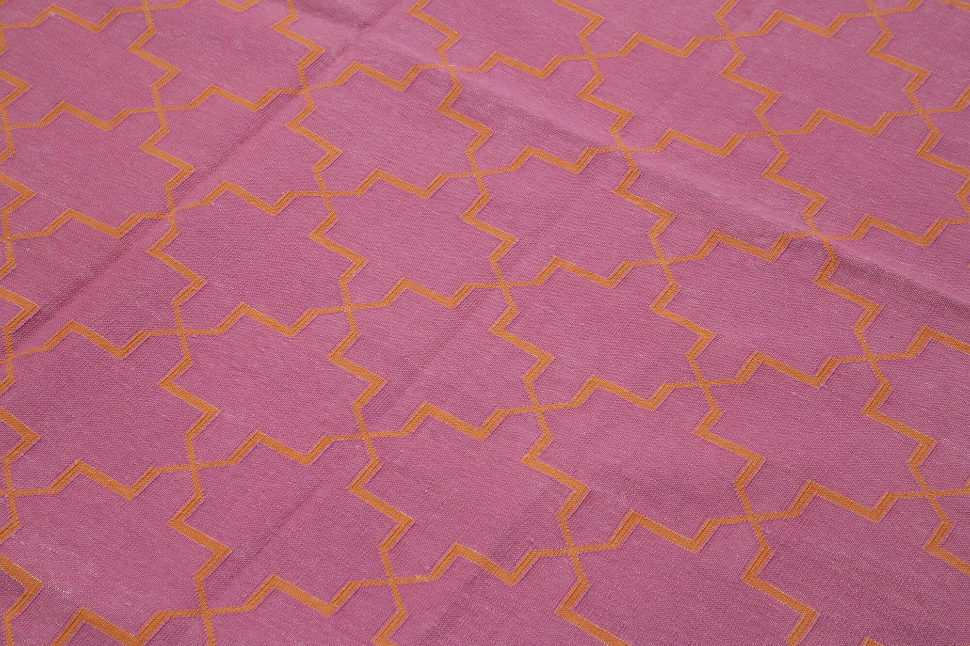 Handmade Wool Area Rug – Pink Geometric Cotton Wool Rug 6'x8'10'' Durable Soft Texture