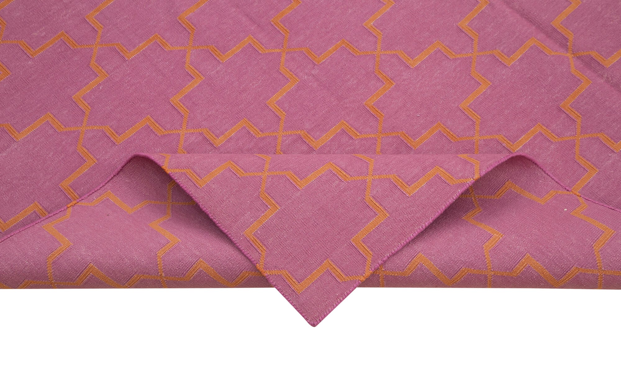 Handmade Wool Area Rug – Pink Geometric Cotton Wool Rug 6'x8'10'' Durable Soft Texture