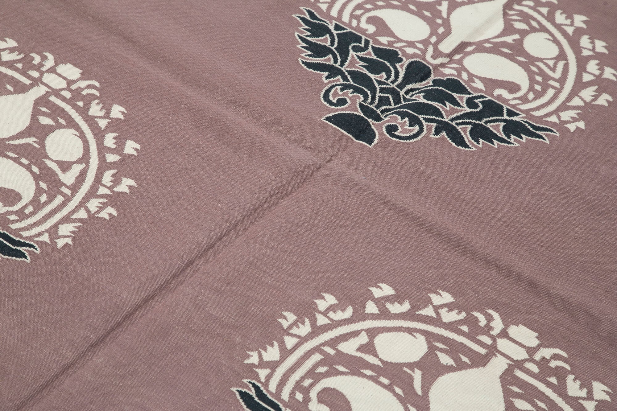 Handmade Area Rug – Purple Geometric Turkish Vintage Cotton Wool Carpet 5'0"x7'11"