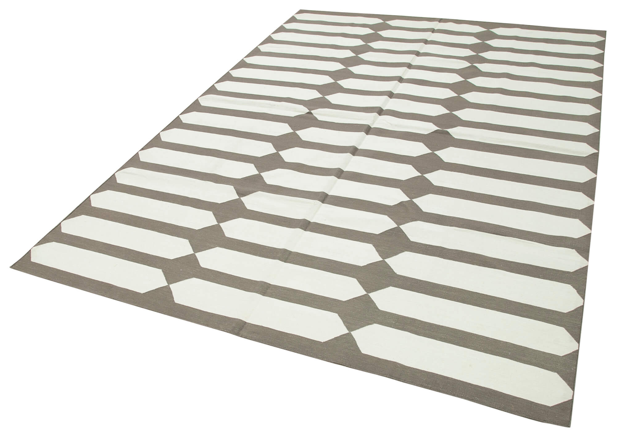 Handmade Wool Area Rug - Brown Geometric Cotton Wool Rug 6'1" x 8'9"