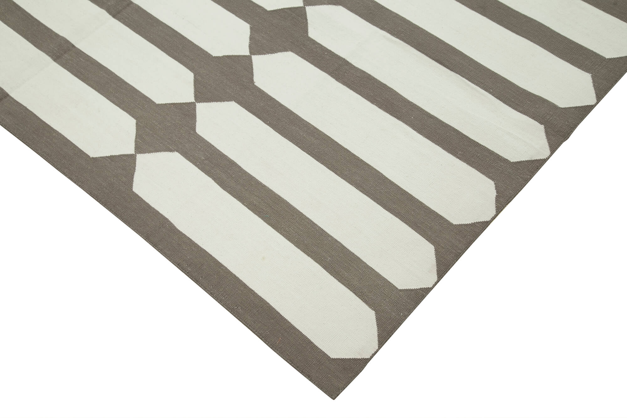 Handmade Wool Area Rug - Brown Geometric Cotton Wool Rug 6'1" x 8'9"