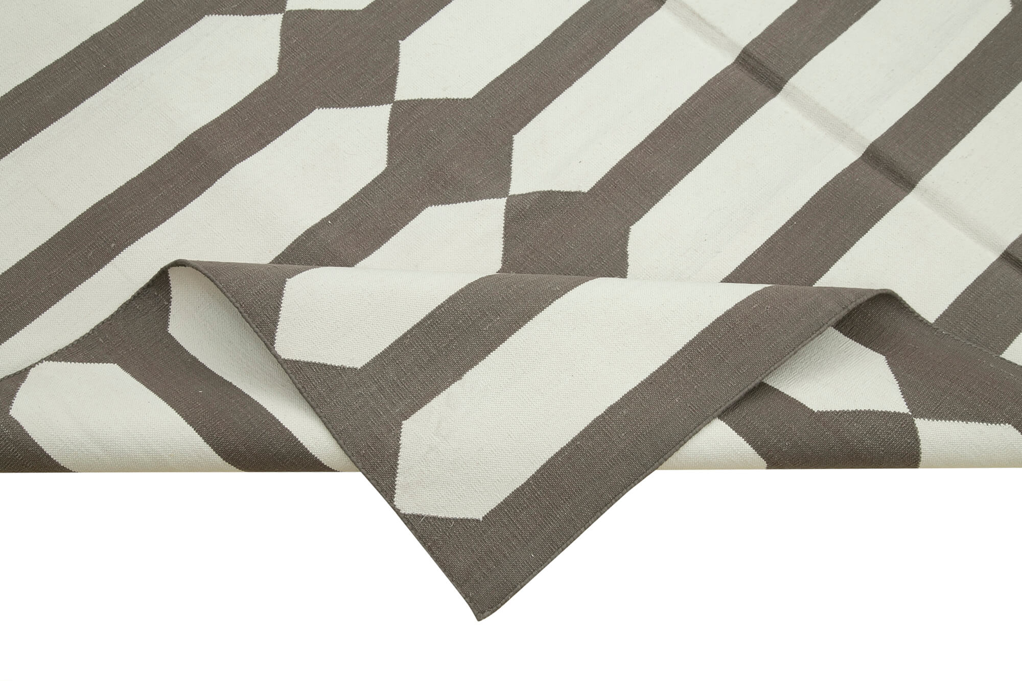 Handmade Wool Area Rug - Brown Geometric Cotton Wool Rug 6'1" x 8'9"