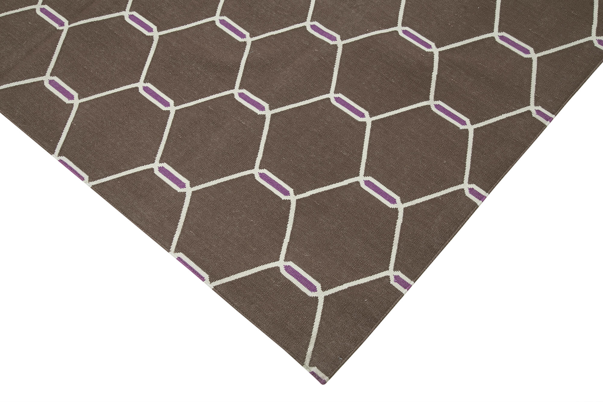 Handmade Wool Area Rug – Brown Geometric Cotton Wool Rug 6'x8'8'' | Durable Hand Woven Carpet