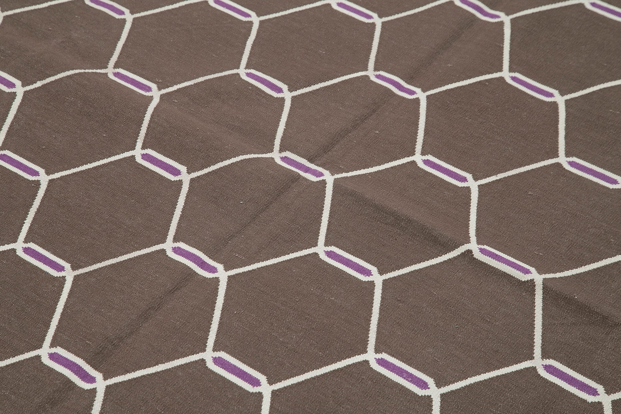 Handmade Wool Area Rug – Brown Geometric Cotton Wool Rug 6'x8'8'' | Durable Hand Woven Carpet