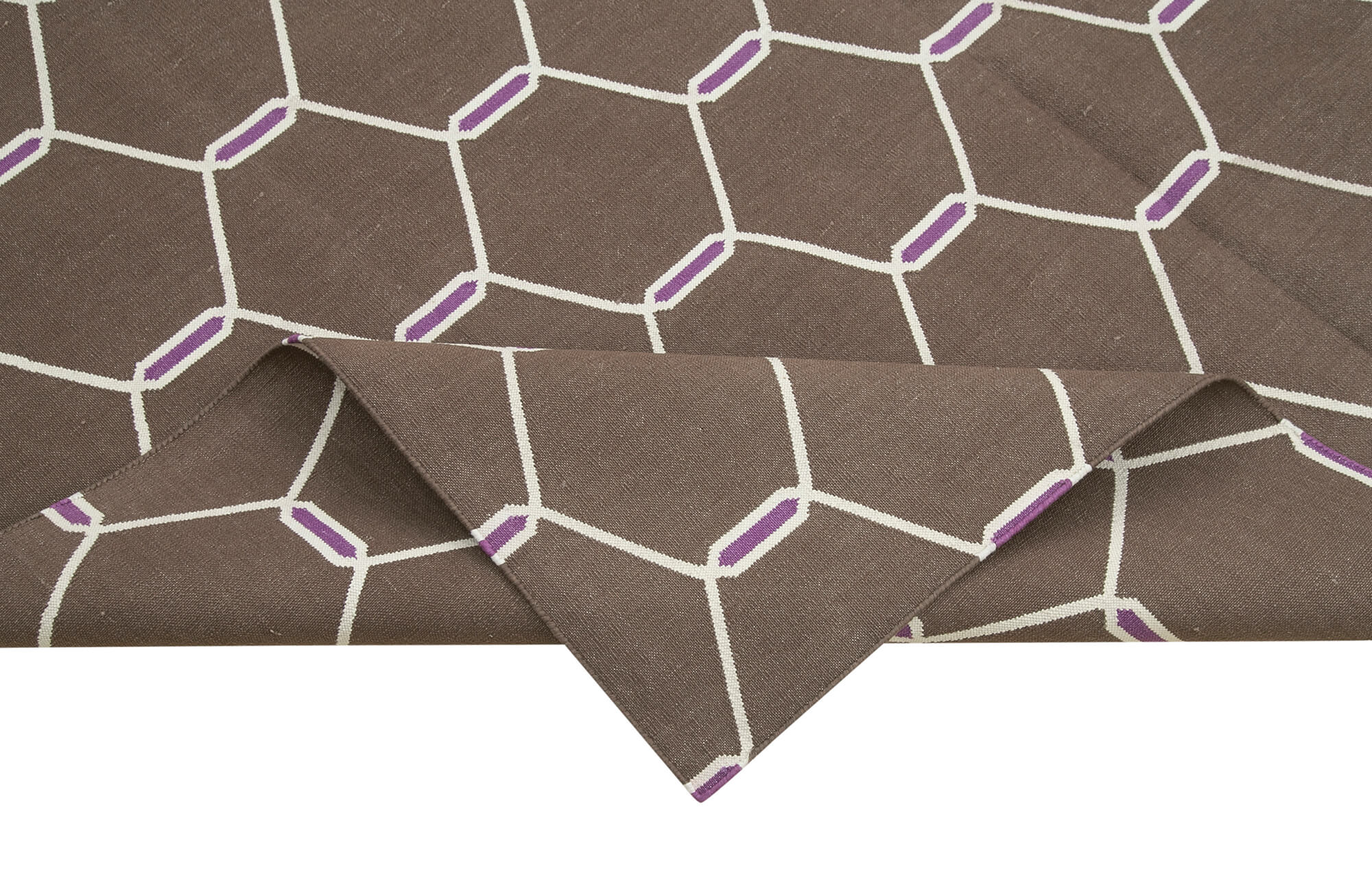 Handmade Wool Area Rug – Brown Geometric Cotton Wool Rug 6'x8'8'' | Durable Hand Woven Carpet