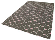 Handmade Wool Area Rug - Brown Geometric Cotton Wool Rug 6'x8'11'' - Vintage Turkish