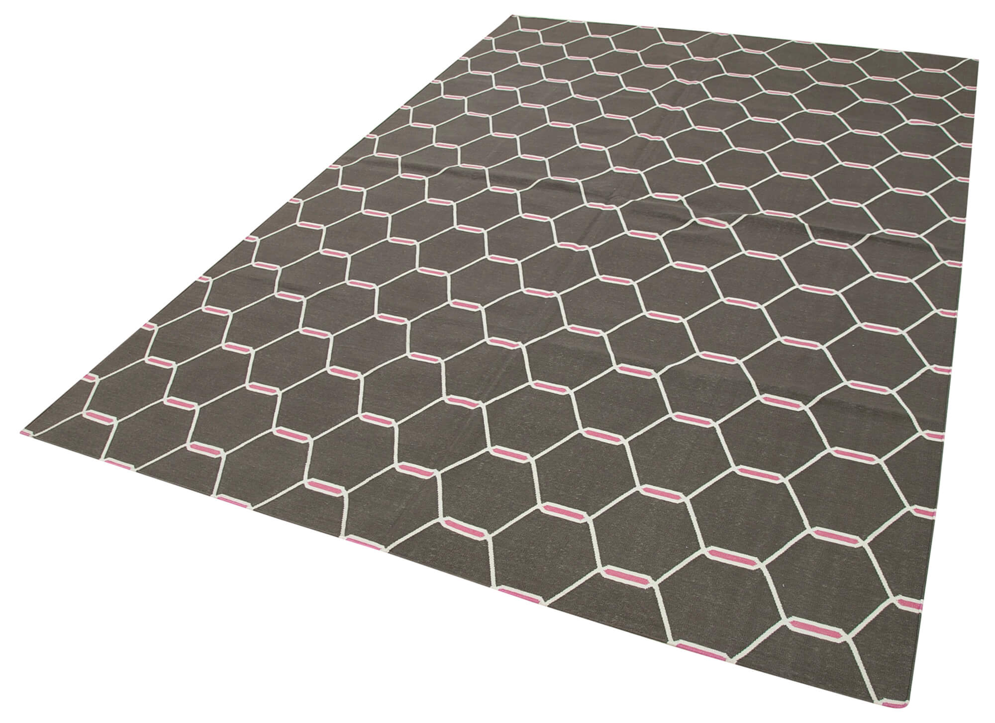 Handmade Wool Area Rug - Brown Geometric Cotton Wool Rug 6'x8'11'' - Vintage Turkish