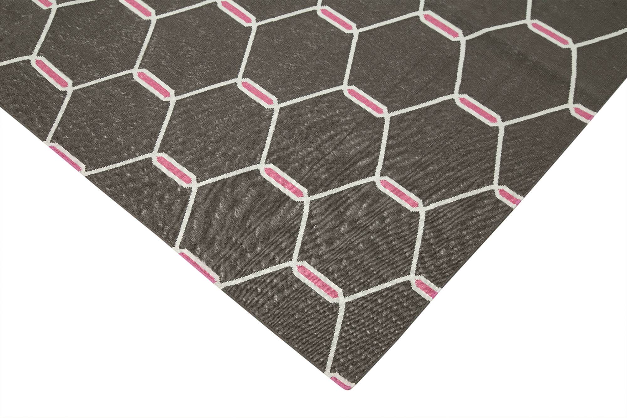 Handmade Wool Area Rug - Brown Geometric Cotton Wool Rug 6'x8'11'' - Vintage Turkish