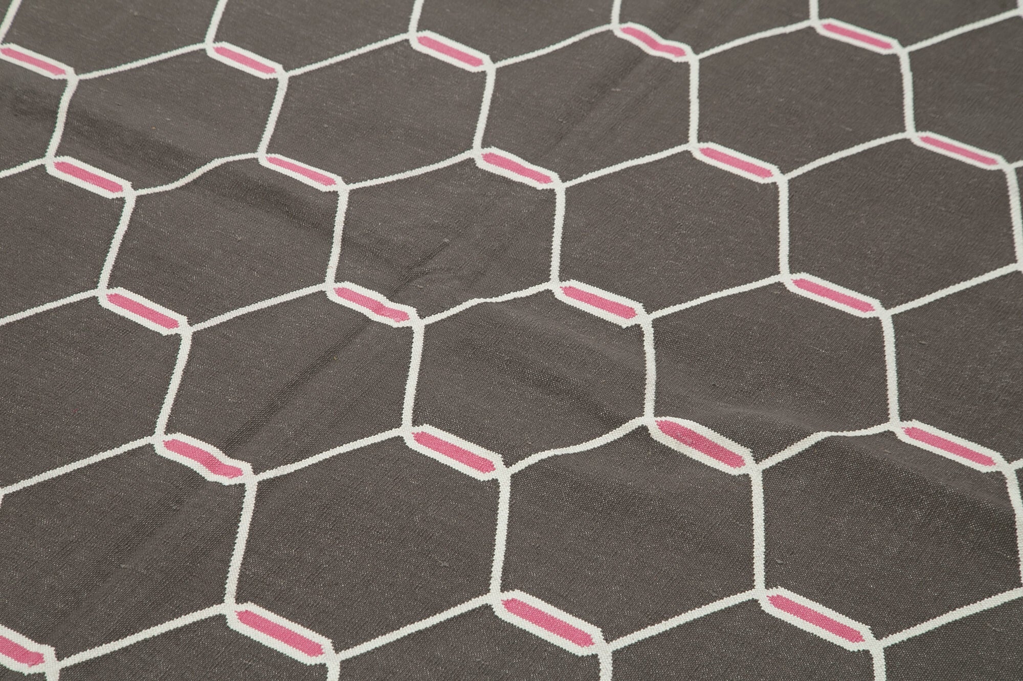 Handmade Wool Area Rug - Brown Geometric Cotton Wool Rug 6'x8'11'' - Vintage Turkish