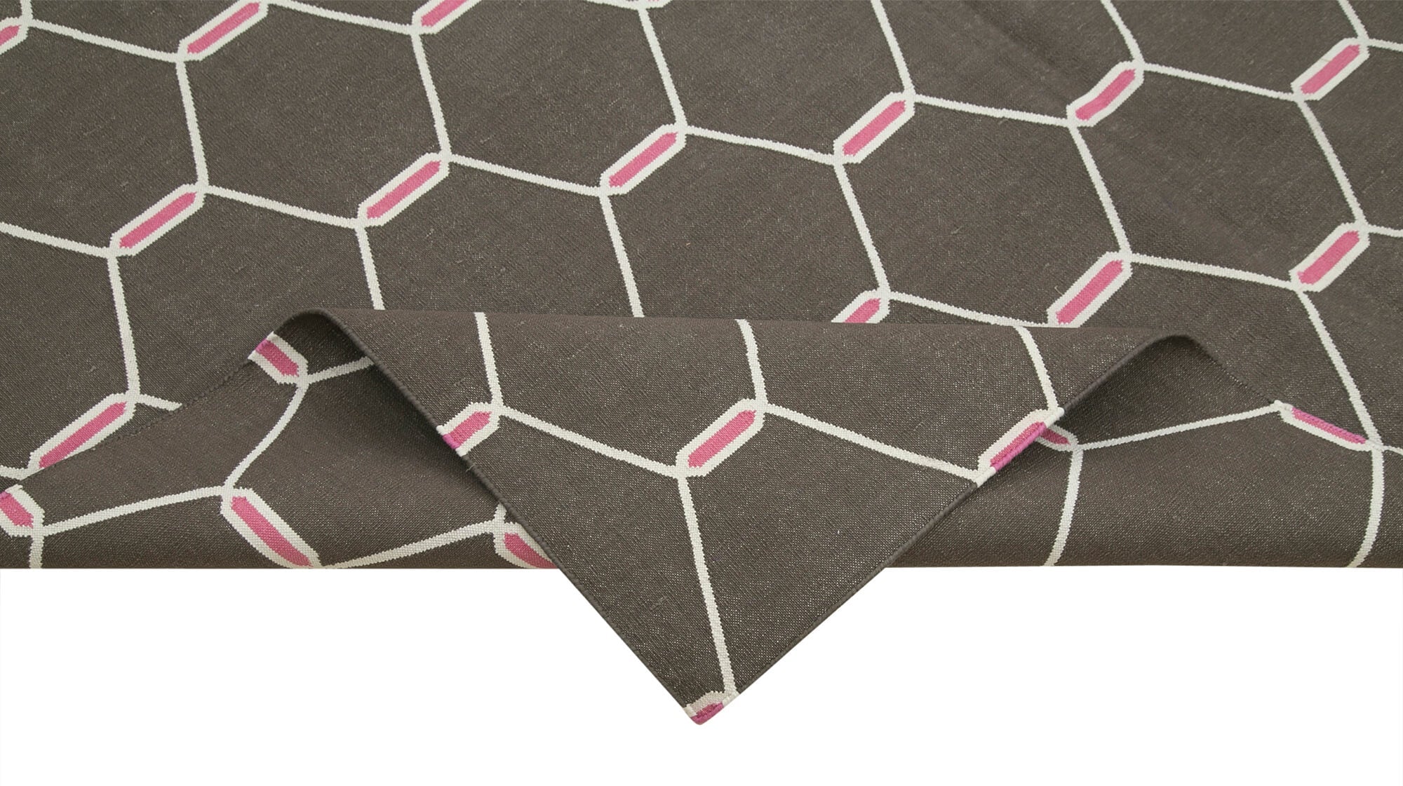 Handmade Wool Area Rug - Brown Geometric Cotton Wool Rug 6'x8'11'' - Vintage Turkish