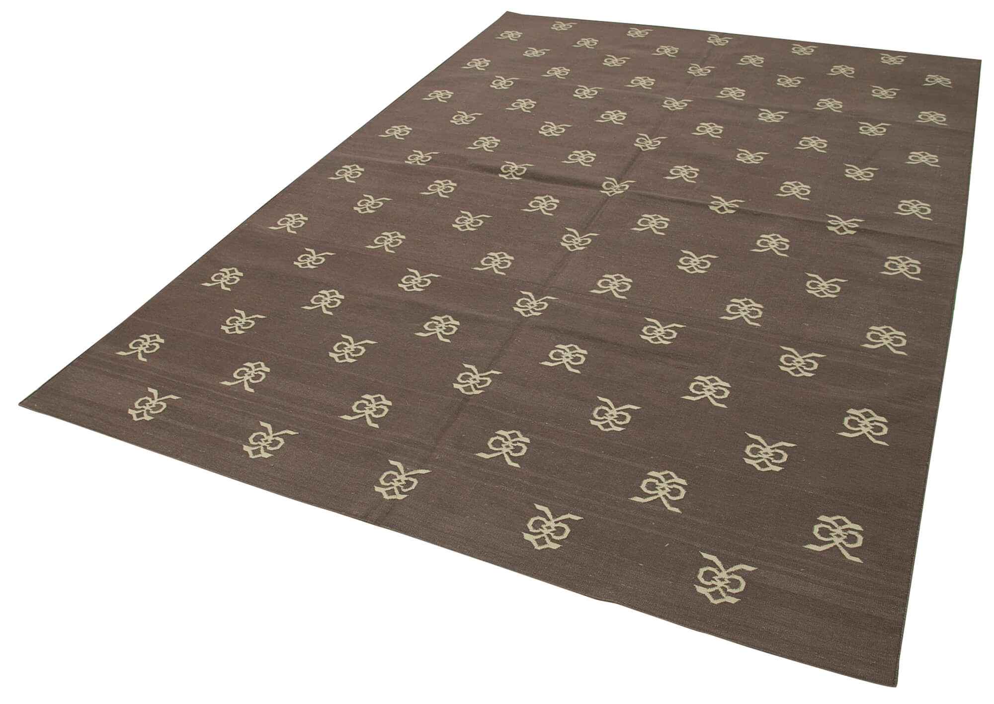 Handmade Area Rug - Brown Geometric Cotton Wool Soft Wool Carpet 6'1''x8'10''
