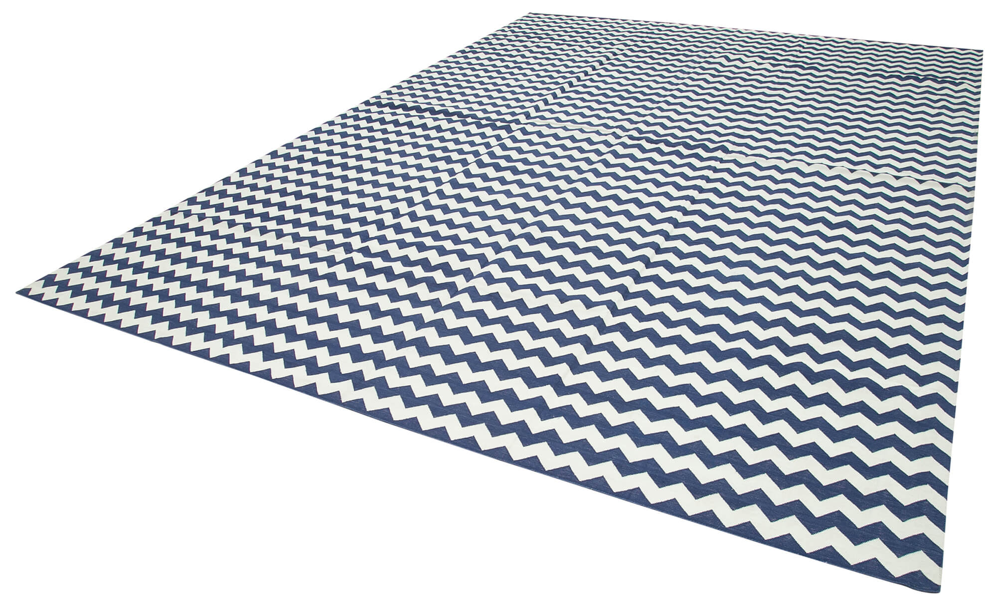 Handmade Area Rug - Blue Geometric Cotton Wool Rug 10'x13'9'' Durable & Soft