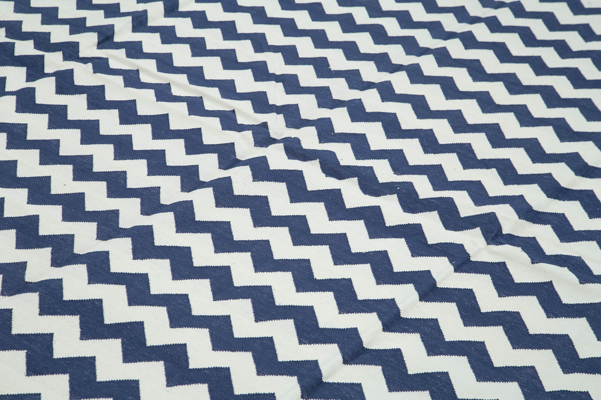Handmade Area Rug - Blue Geometric Cotton Wool Rug 10'x13'9'' Durable & Soft