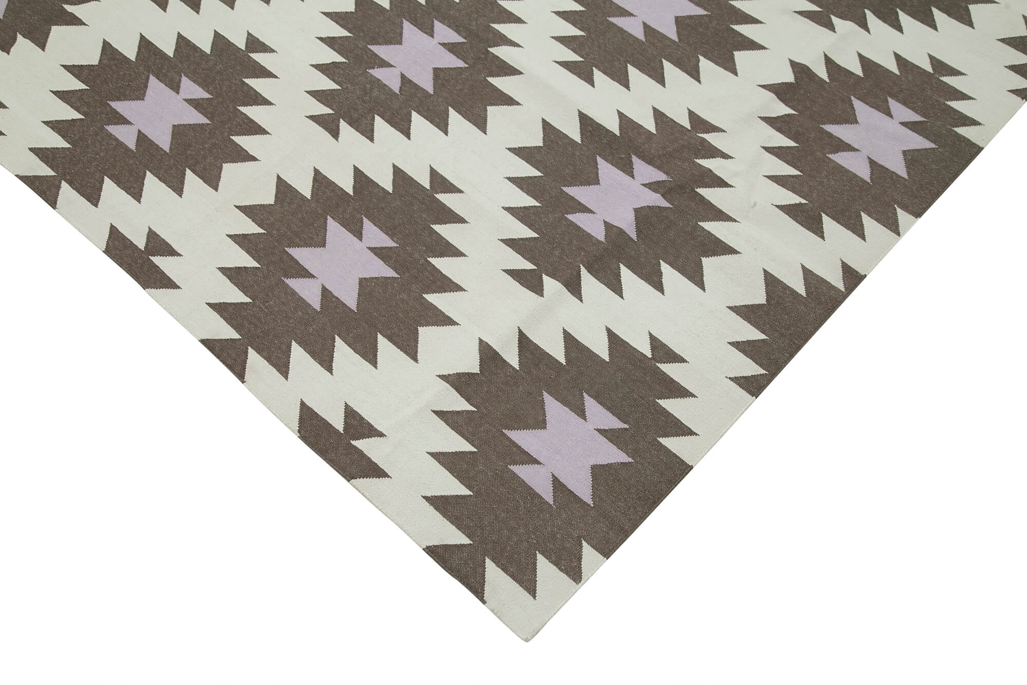Handmade Area Rug - Brown Geometric Cotton Wool Durable Turkish Wool Carpet 9'9''x13'4''