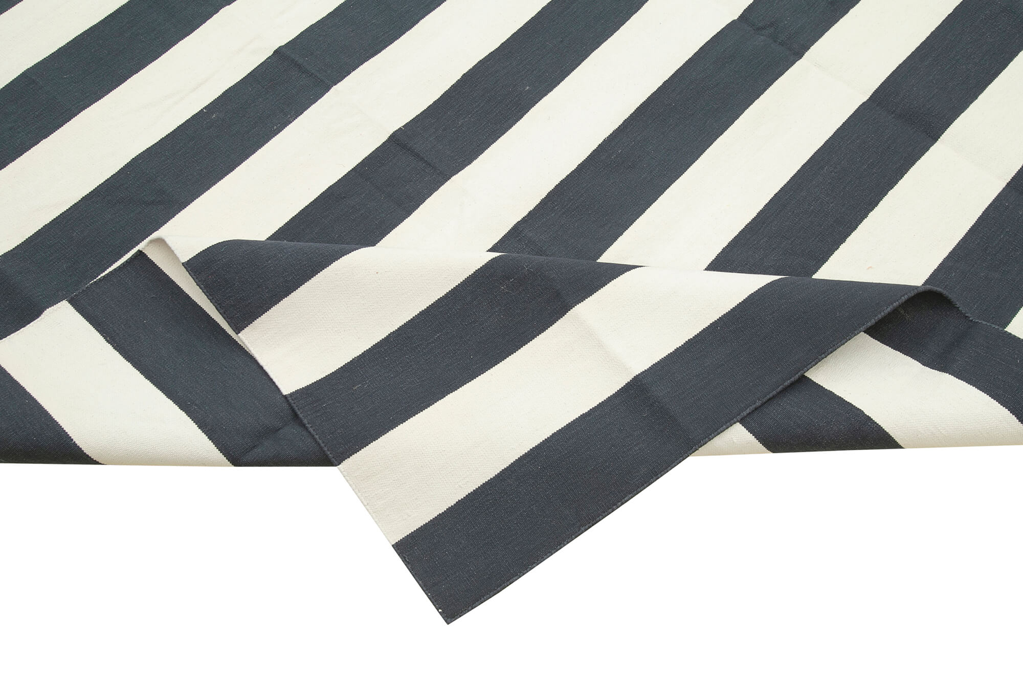 Handmade Area Rug - Black White Geometric Cotton Wool Vintage Carpet 10'x14'2"