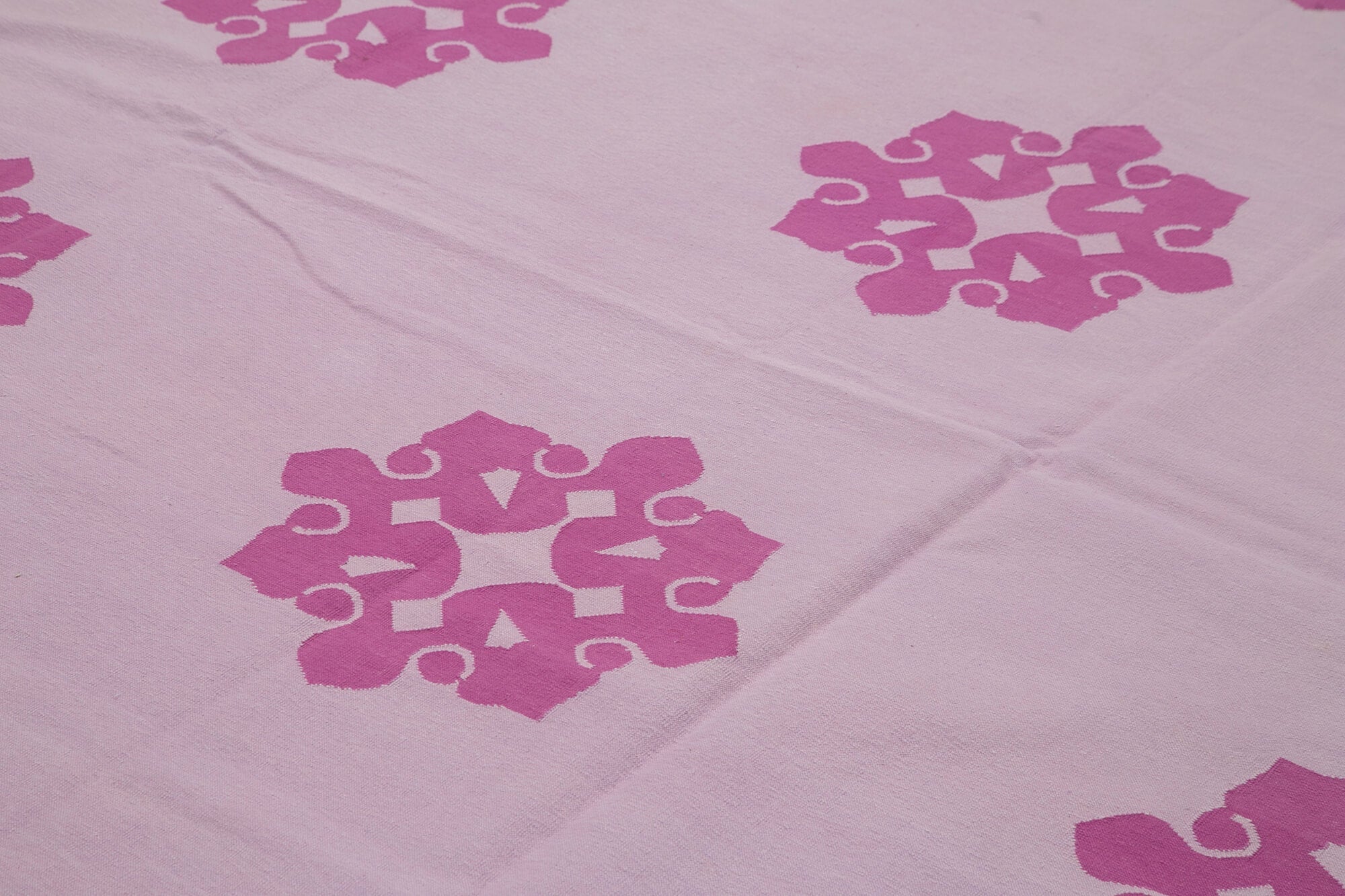 Handmade Wool Area Rug - Turkish Hand Knotted Pink Geometric Area Rug Cotton Wool 10'3''x13'9''