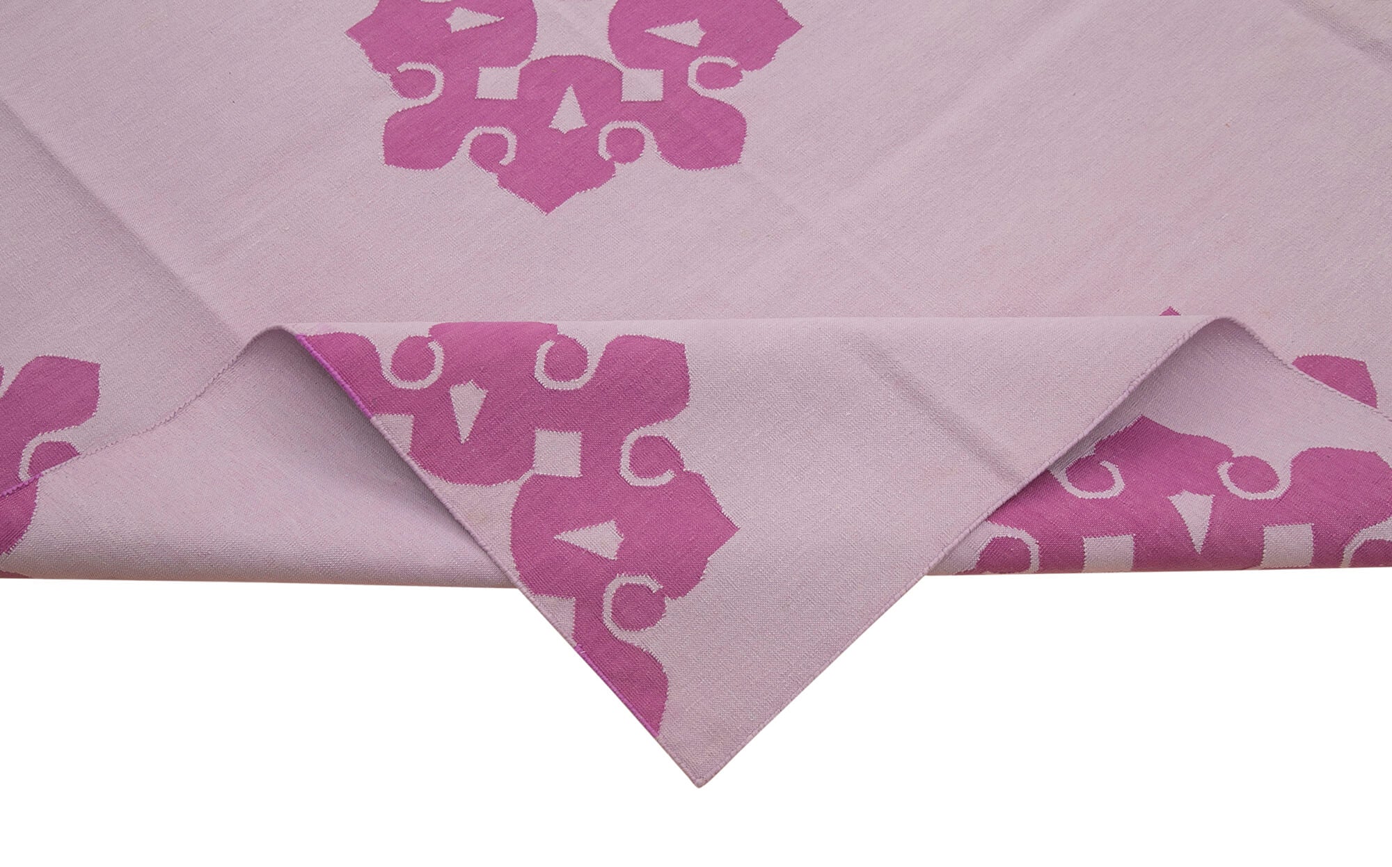 Handmade Wool Area Rug - Turkish Hand Knotted Pink Geometric Area Rug Cotton Wool 10'3''x13'9''