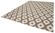 Handmade Area Rug - Brown Geometric Cotton Wool Vintage Hand Woven Carpet 9'11" x 13'10"