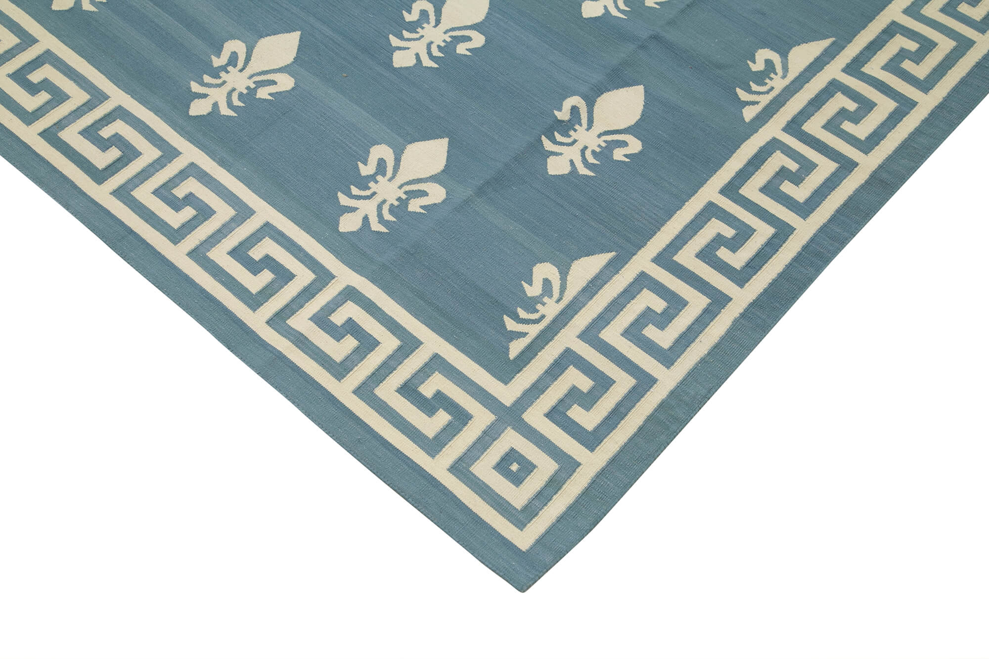 Handmade Area Rug - Blue Geometric Cotton Wool Rug, Durable Turkish Wool Carpet 10'2"x14'0"