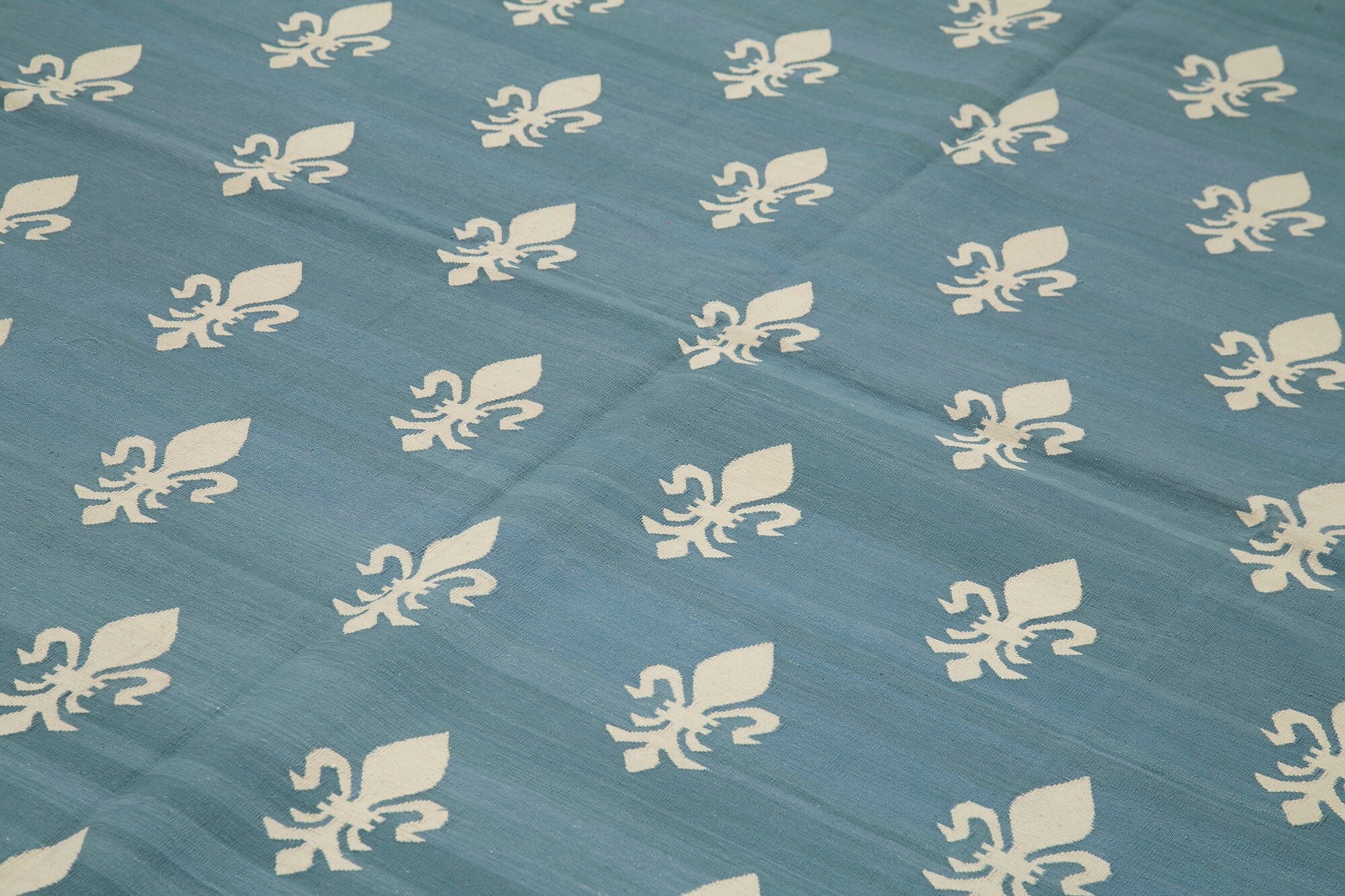 Handmade Area Rug - Blue Geometric Cotton Wool Rug, Durable Turkish Wool Carpet 10'2"x14'0"