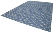 Handmade Area Rug - Blue Geometric Cotton Wool Turkish Handwoven Carpet 9'11" x 13'11"