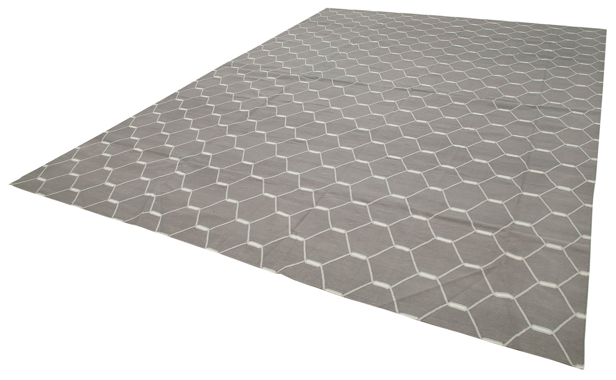 Handmade Area Rug - Grey Geometric Cotton Wool Rug 10'2'' x 13'10'' by Agacan
