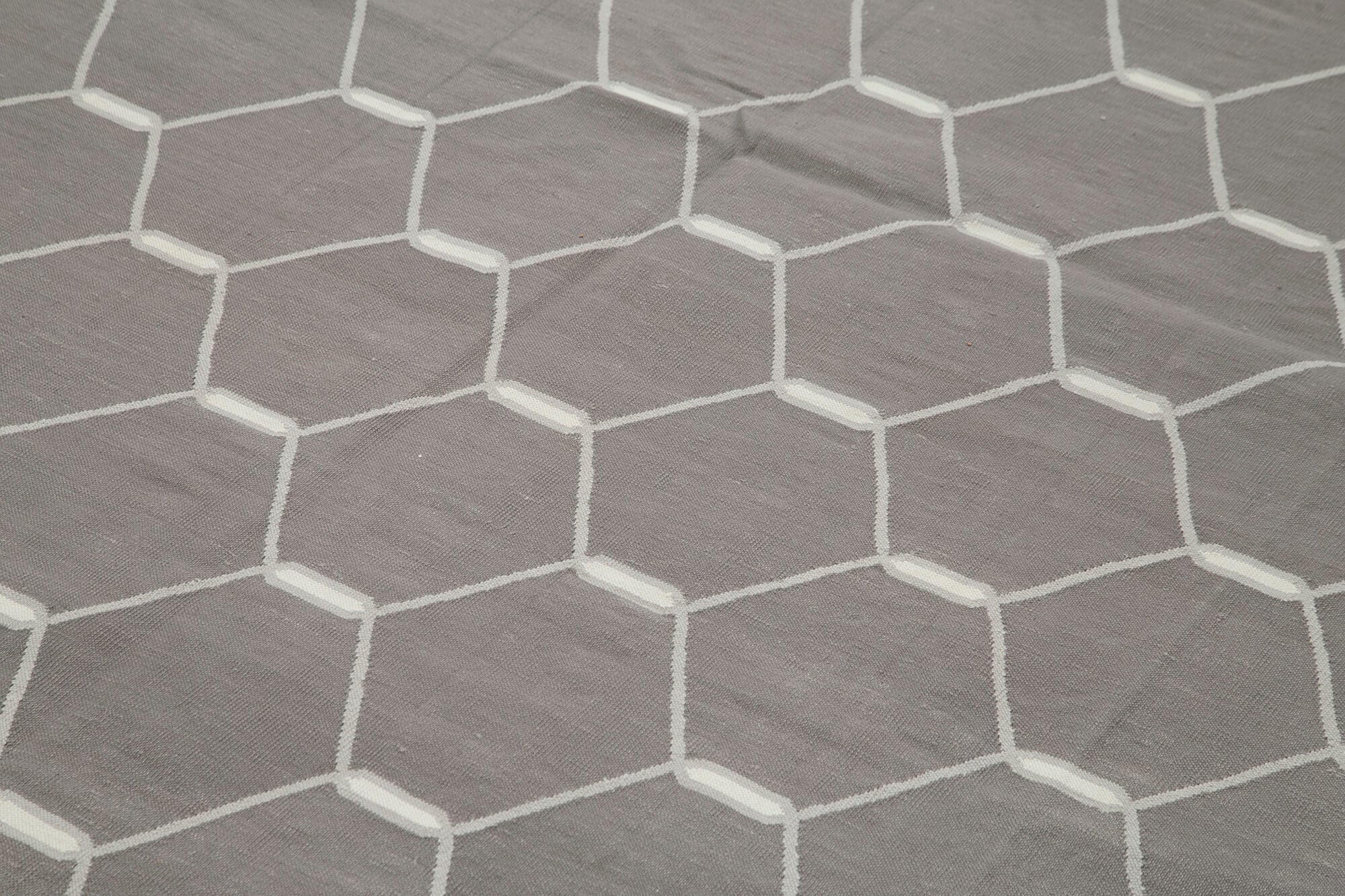 Handmade Area Rug - Grey Geometric Cotton Wool Rug 10'2'' x 13'10'' by Agacan