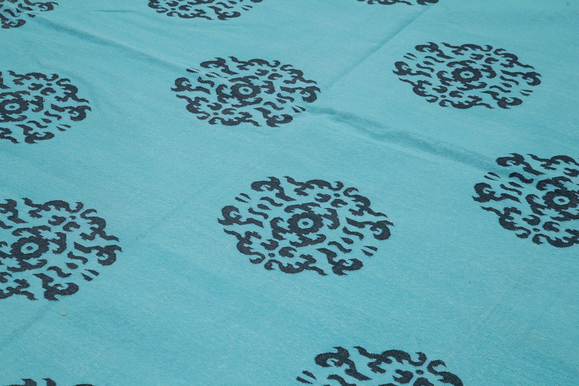 Handmade Area Rug - Turquoise Geometric Cotton Wool Vintage Turkish Carpet 10'3"x13'7"