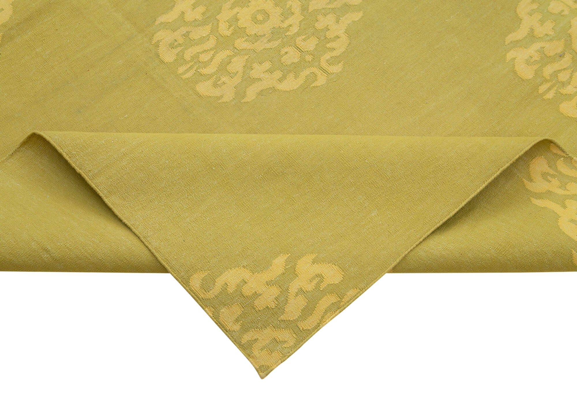 Handmade Area Rug – Yellow Geometric Cotton Wool Rug 7'3'' x 13'3'' Large Living Room