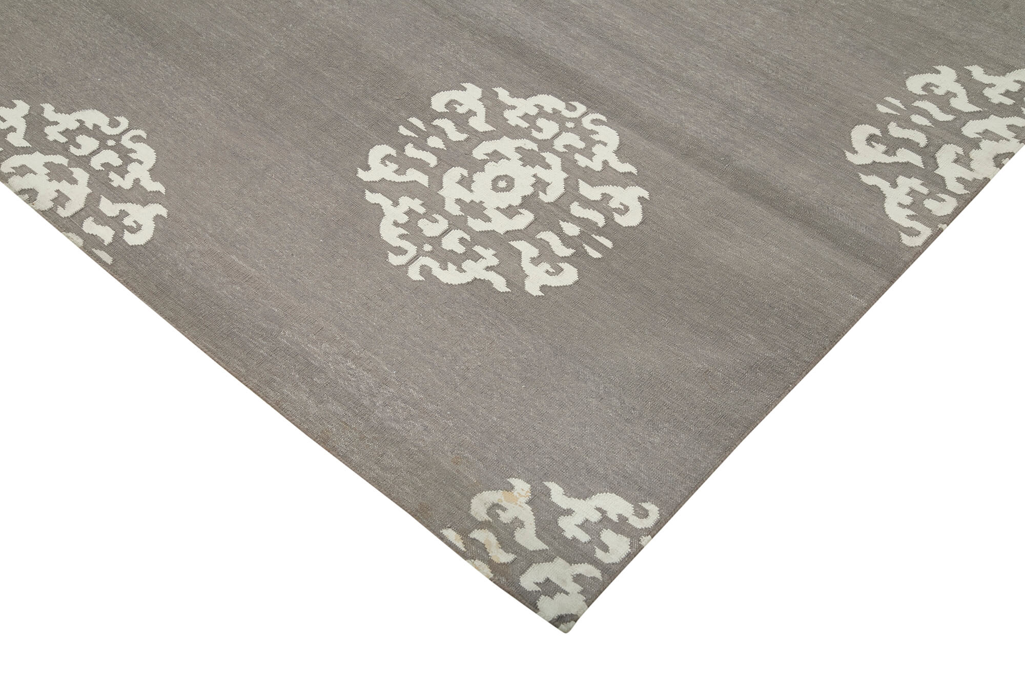 Handmade Wool Area Rug – Grey Geometric Cotton Wool Rug 8x9 Feet Durable Carpet