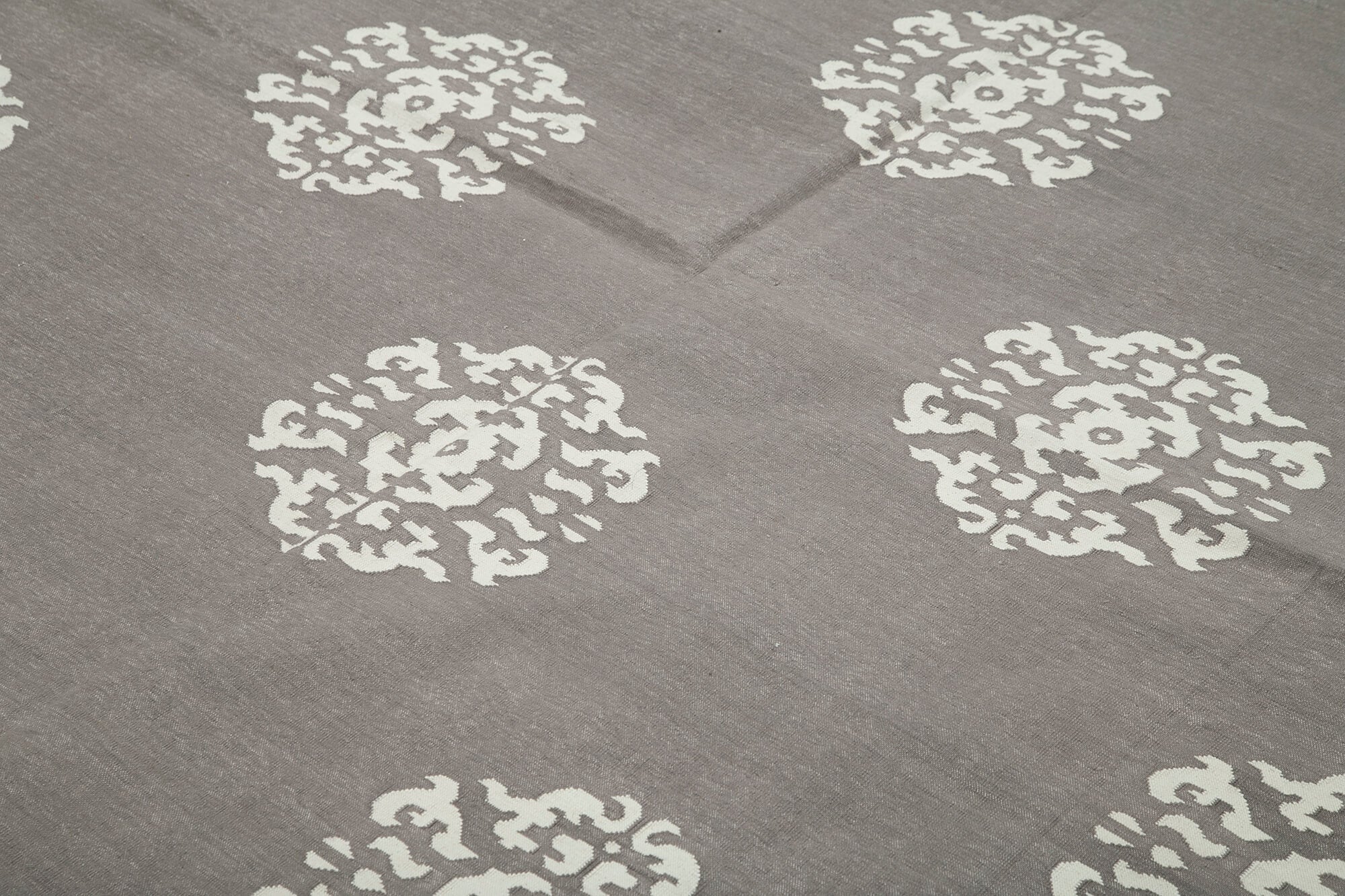 Handmade Wool Area Rug – Grey Geometric Cotton Wool Rug 8x9 Feet Durable Carpet