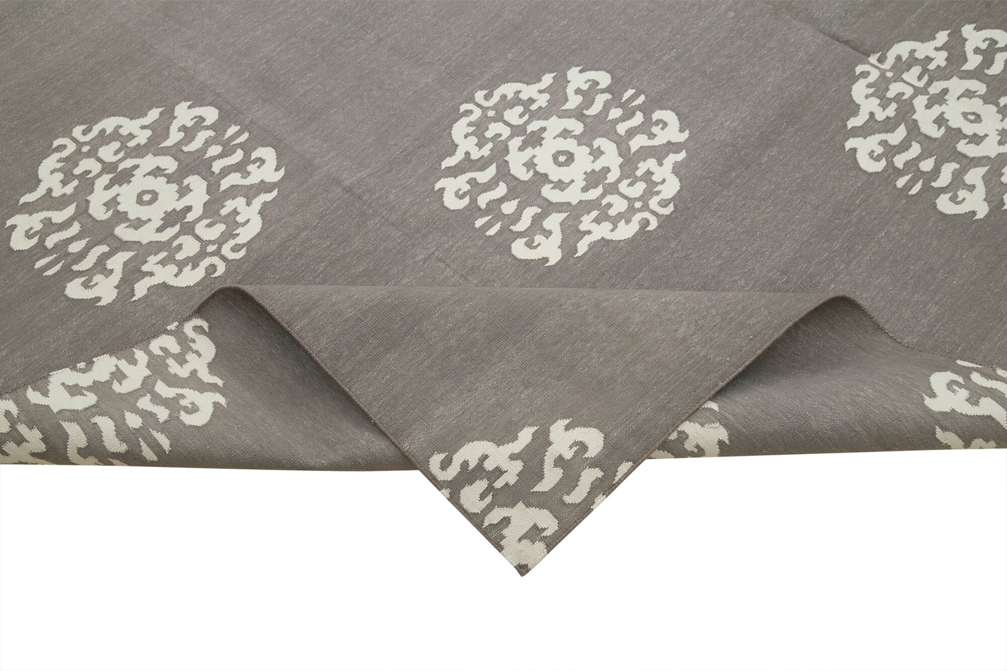 Handmade Wool Area Rug – Grey Geometric Cotton Wool Rug 8x9 Feet Durable Carpet