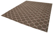Handmade Wool Area Rug - Brown Geometric Pattern Rug, Durable Cotton Weave, 8'1"x9'9"