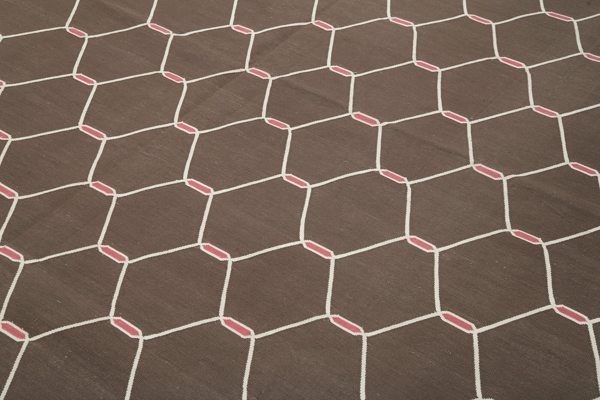 Handmade Wool Area Rug - Brown Geometric Pattern Rug, Durable Cotton Weave, 8'1"x9'9"