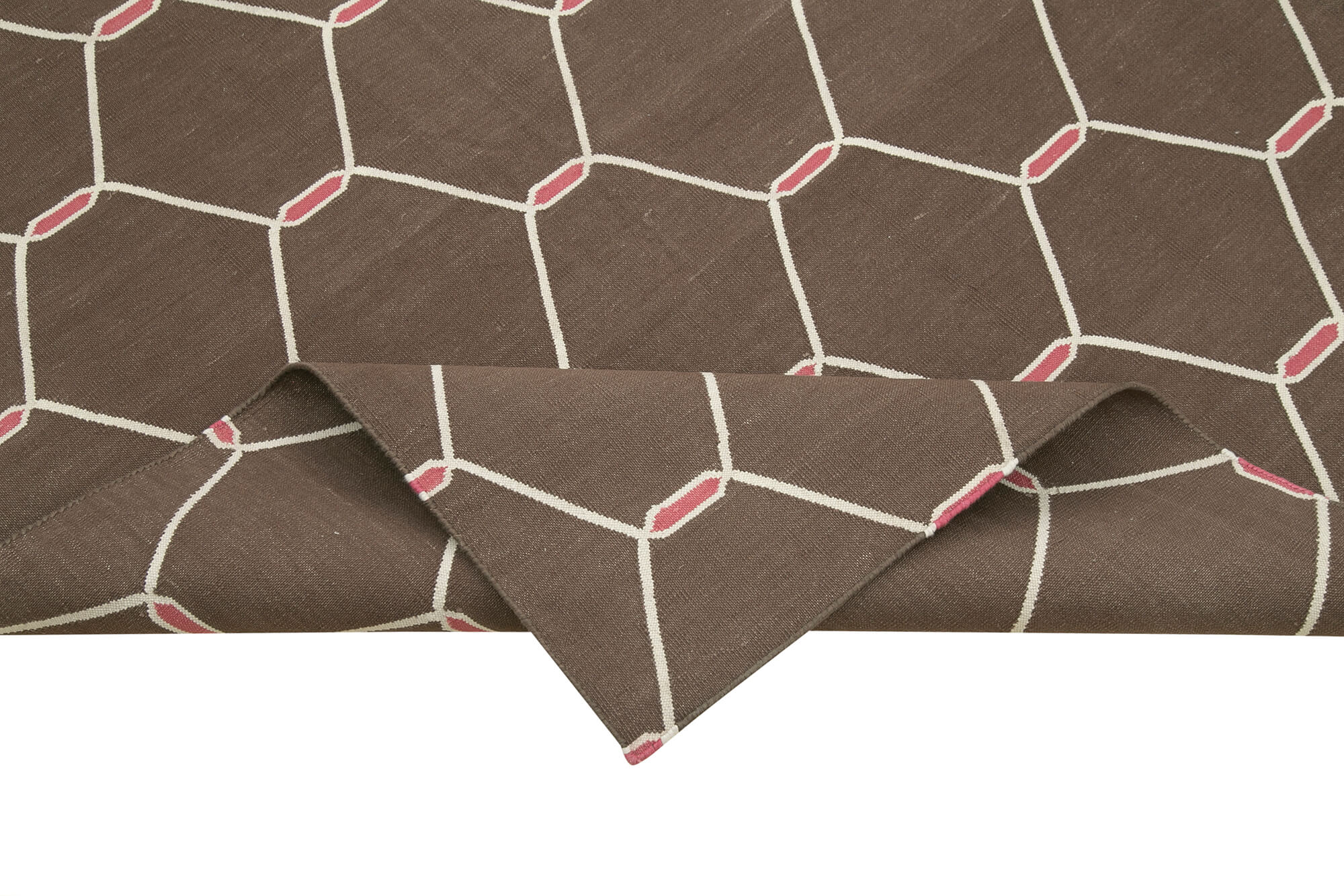 Handmade Wool Area Rug - Brown Geometric Pattern Rug, Durable Cotton Weave, 8'1"x9'9"