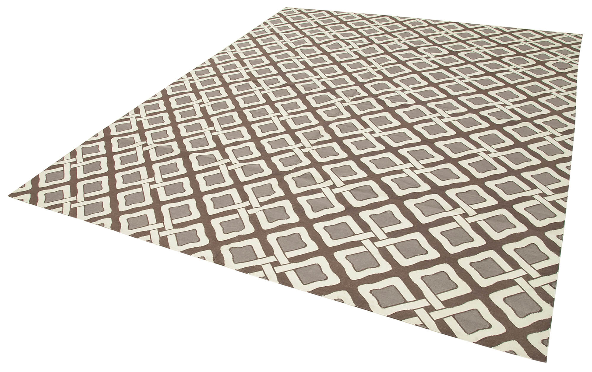 Handmade Wool Area Rug - Geometric Pattern Brown Cotton Wool Rug 7'11" x 9'11"