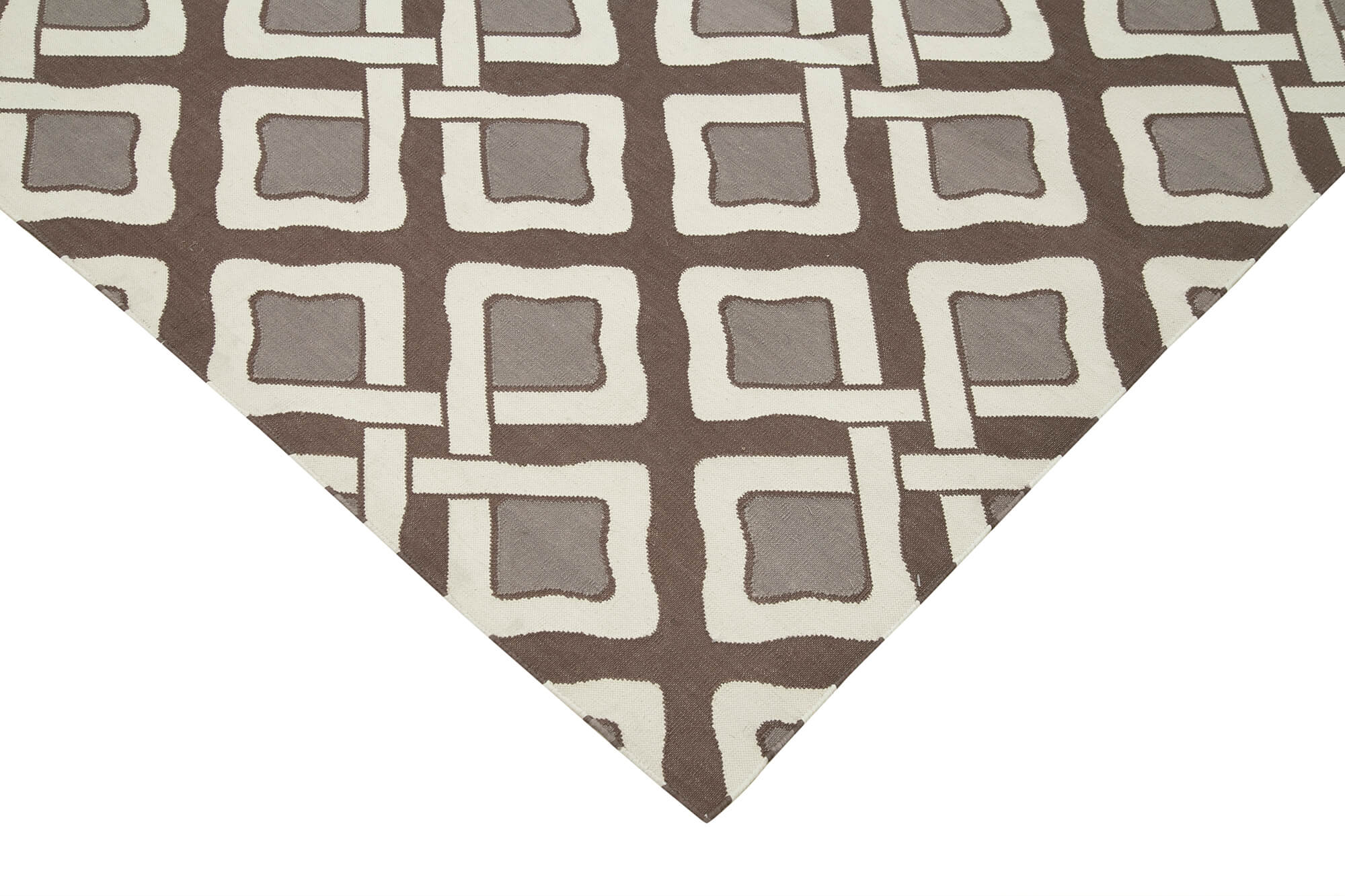 Handmade Wool Area Rug - Geometric Pattern Brown Cotton Wool Rug 7'11" x 9'11"