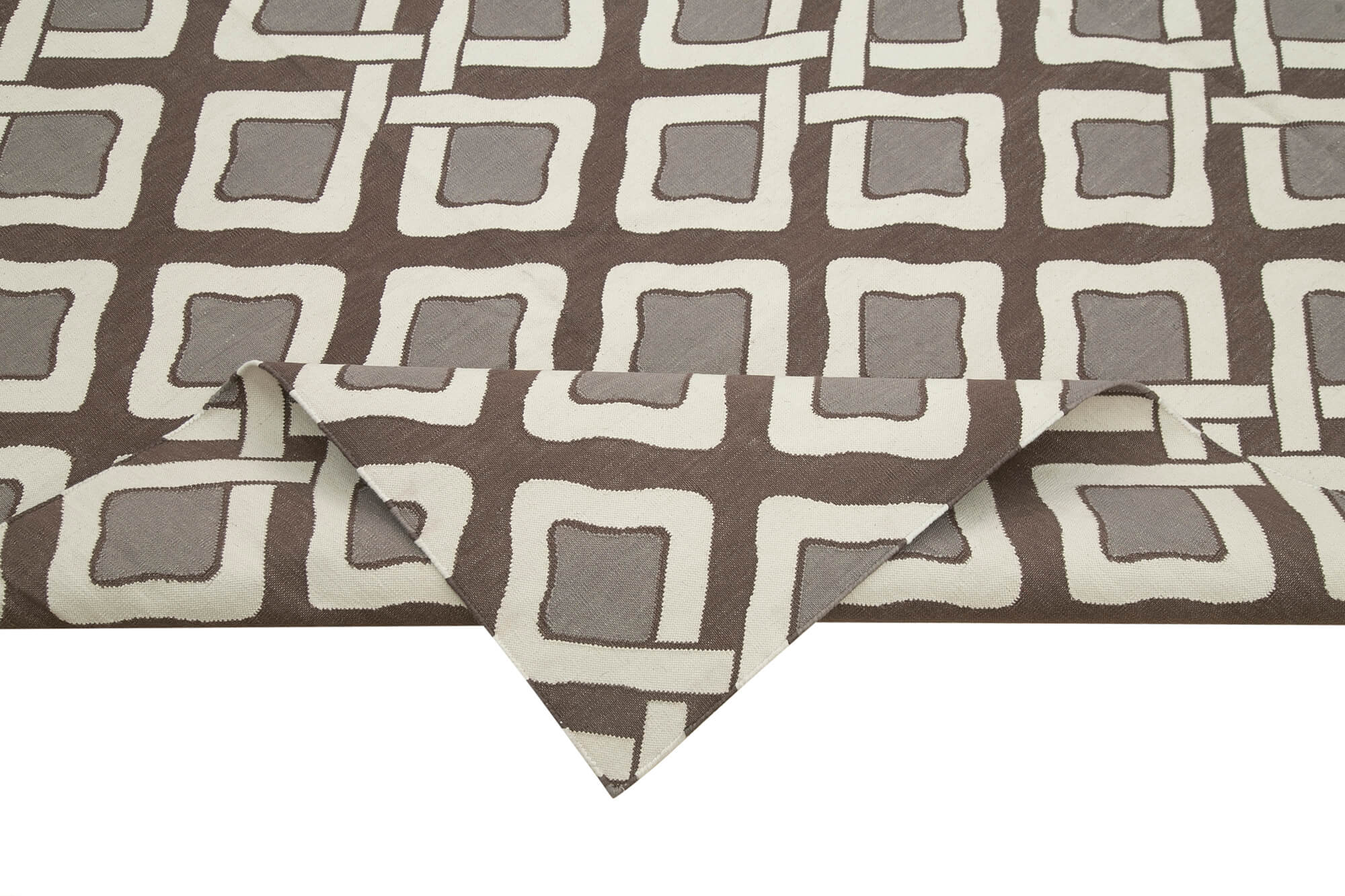 Handmade Wool Area Rug - Geometric Pattern Brown Cotton Wool Rug 7'11" x 9'11"