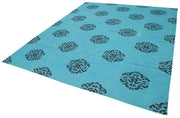 Handmade Area Rug - Turquoise Geometric Cotton Wool Rug 8'x9'10'' Flat Weave