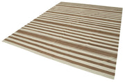 Handmade Wool Area Rug – Brown Geometric Cotton Wool Rug 7'10"x10' Durable Soft