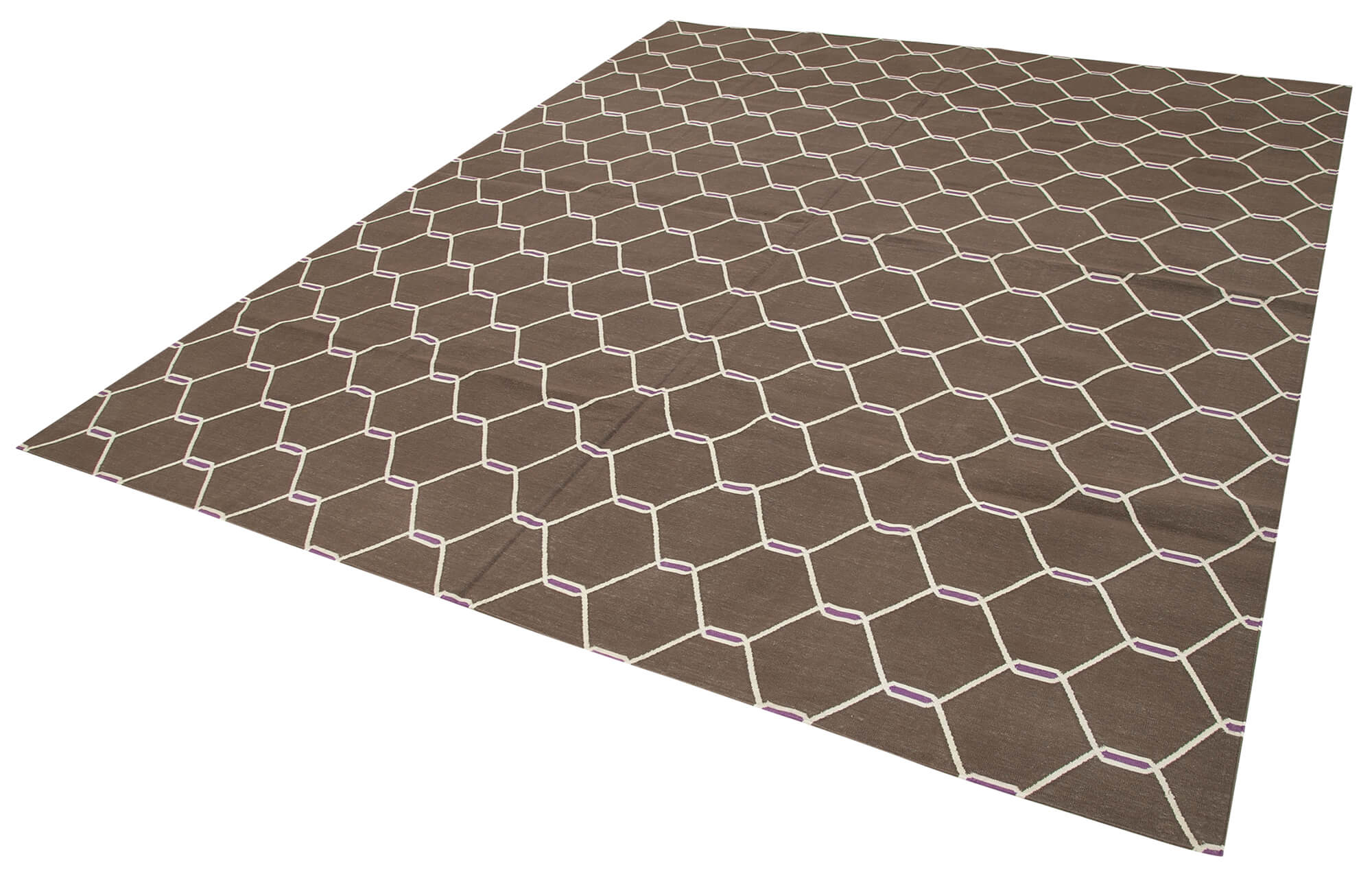 Handmade Area Rug – Brown Geometric Cotton Wool Rug 8'0'' x 9'10'' for Living Room