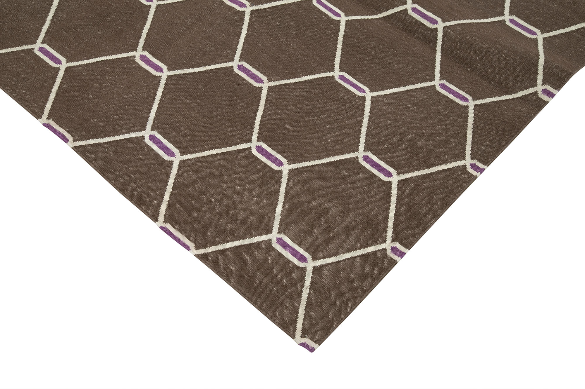Handmade Area Rug – Brown Geometric Cotton Wool Rug 8'0'' x 9'10'' for Living Room