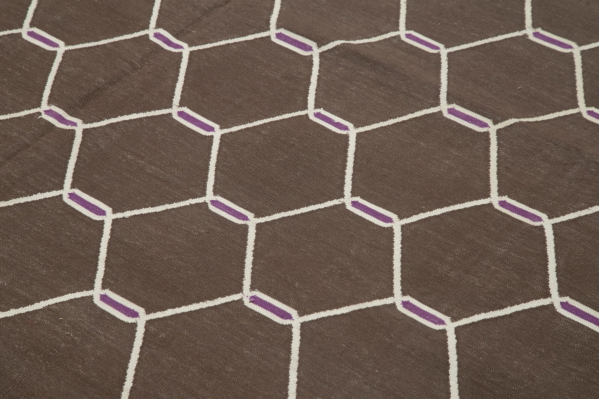 Handmade Area Rug – Brown Geometric Cotton Wool Rug 8'0'' x 9'10'' for Living Room