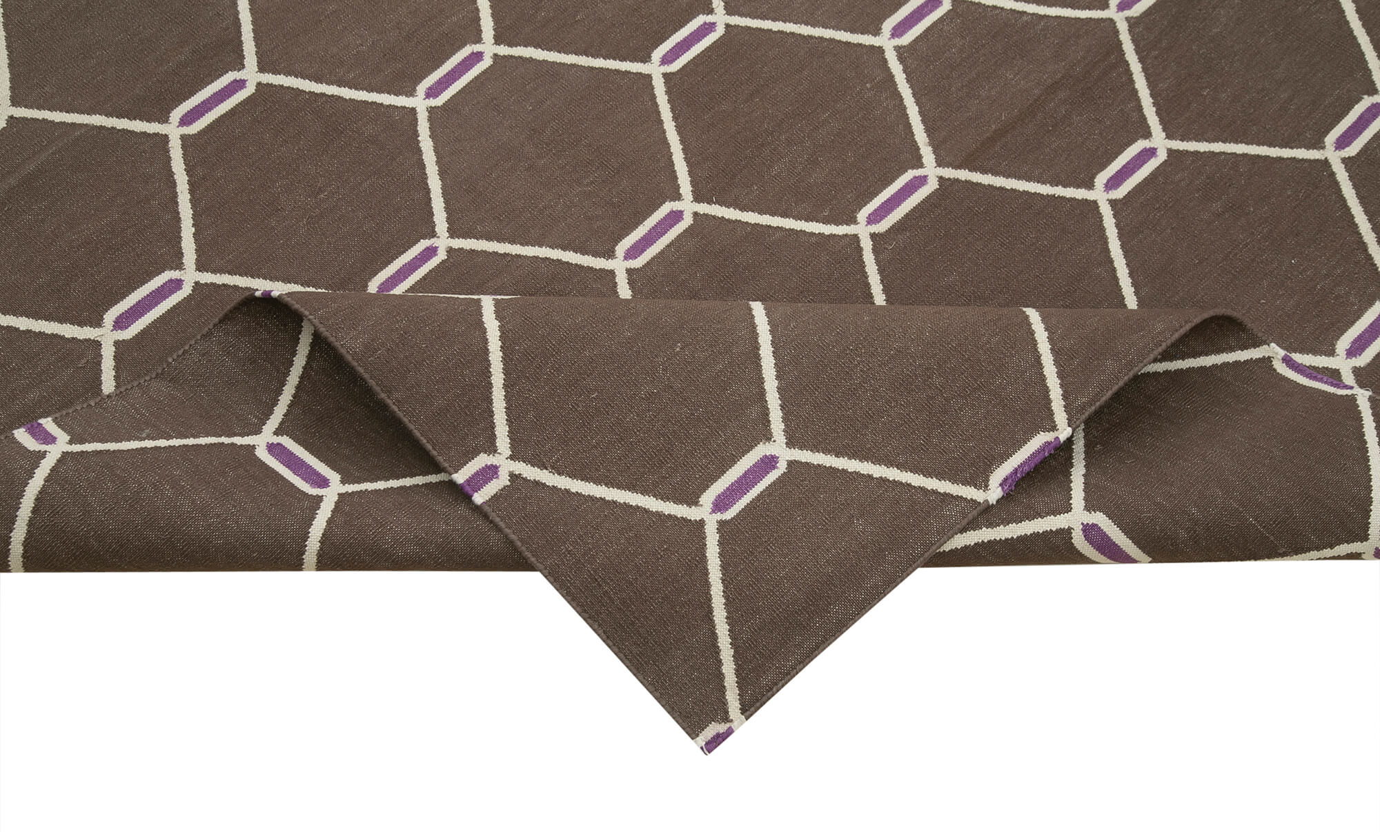 Handmade Area Rug – Brown Geometric Cotton Wool Rug 8'0'' x 9'10'' for Living Room