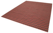 Handmade Area Rug – Geometric Cotton Rug with Brown Wool Carpet 8'x9'10''